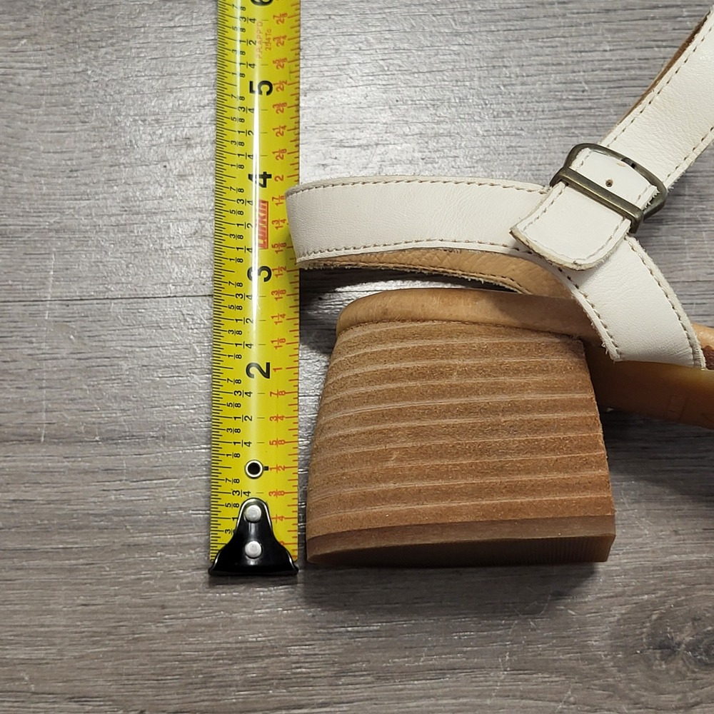 Born Cream Leather Braided Strap Block Heel Sandals Comfort Casual Women Size 11 - Picture 9 of 10